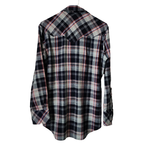 MILLER WESTERN WEAR‎ x VINTAGE 70's pearlized snap button up shirt red blue - Picture 2 of 7